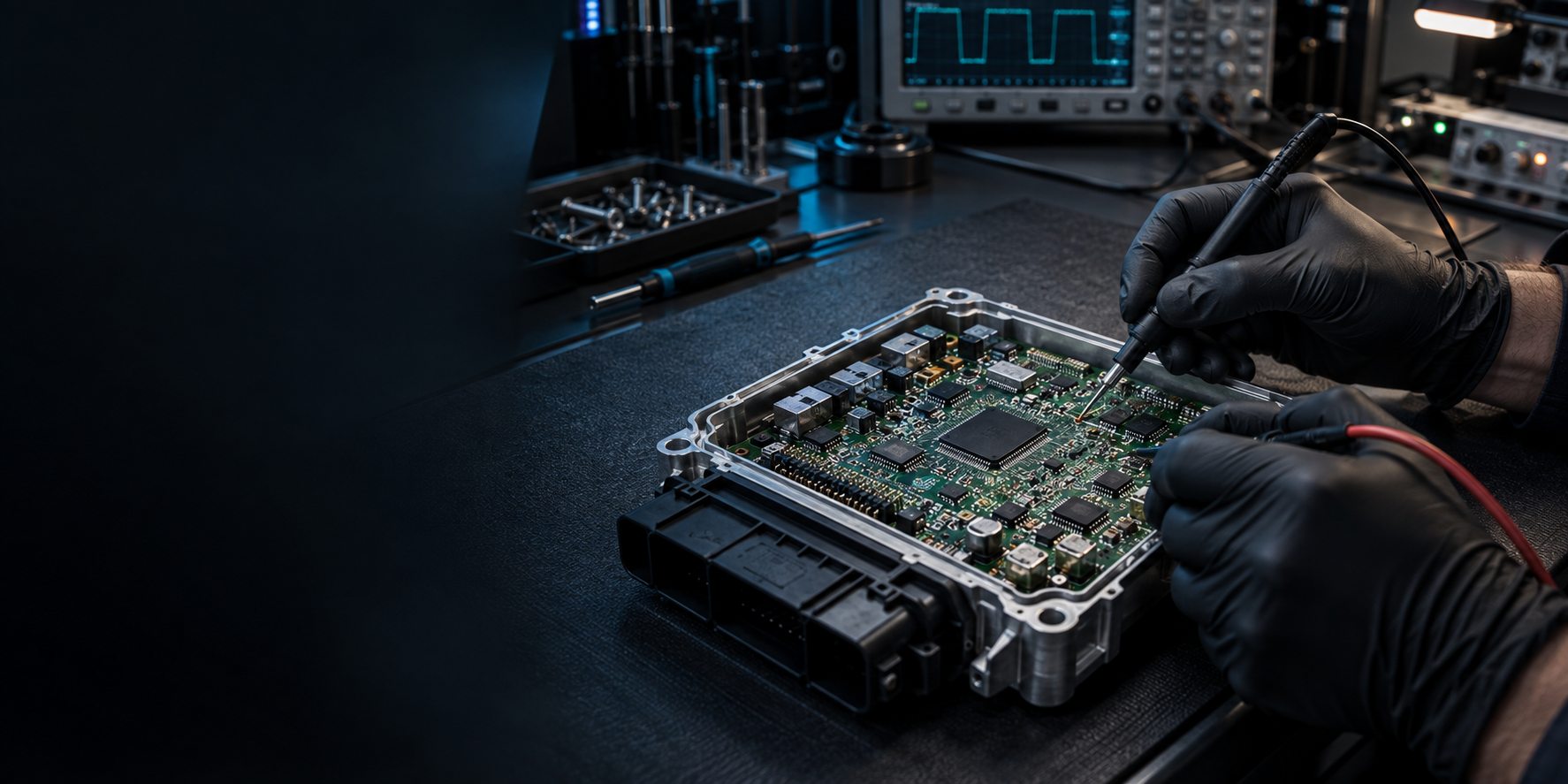 Tehnician ElectroLab testând direct componentele unui ECU auto